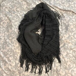 Chic Black Infinity Scarf with Fringe